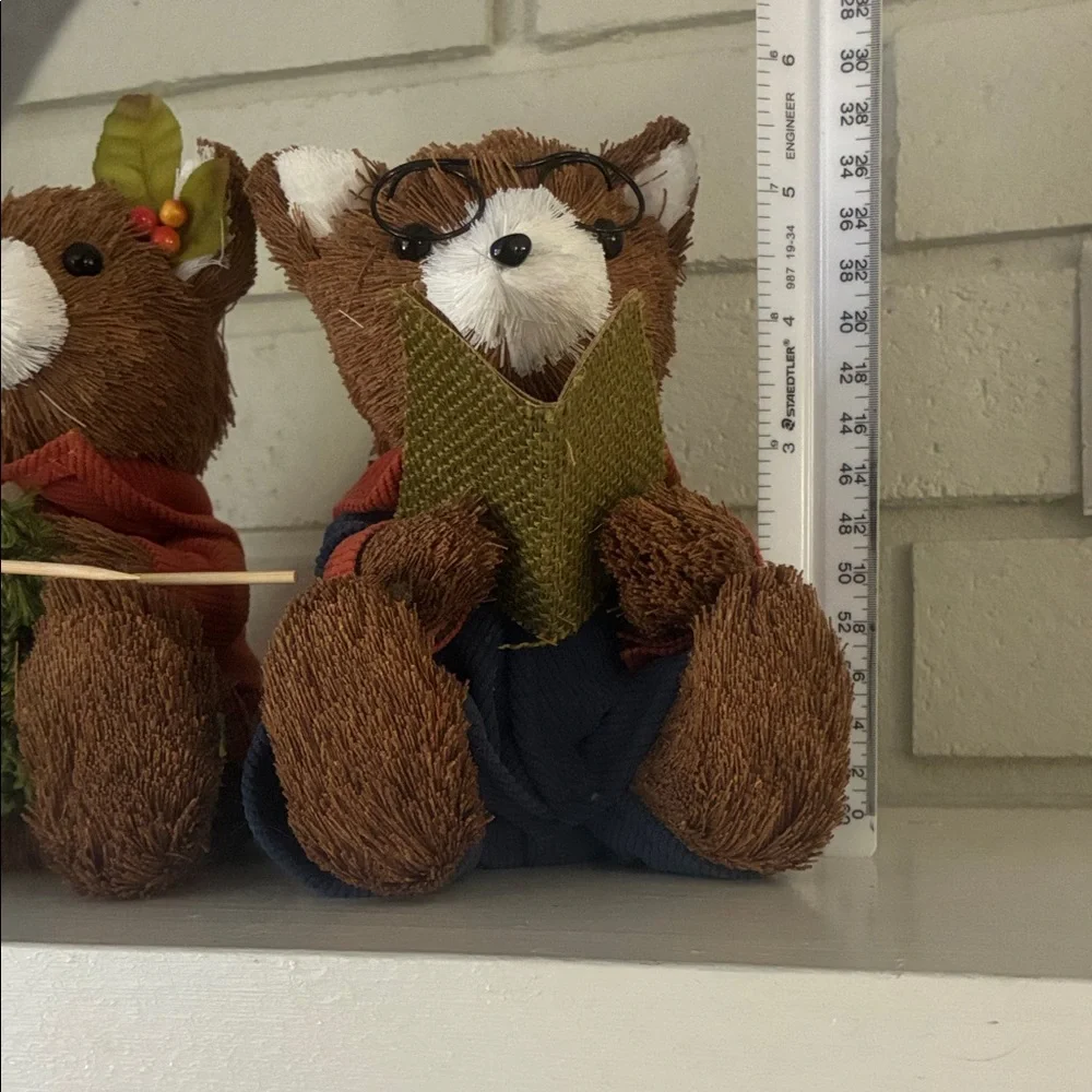 Holiday Fox Figurines with Green and Red Accents